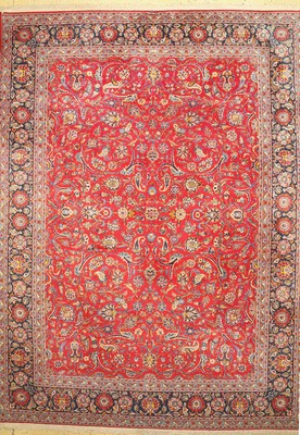 Keschan alt Persien, signiert(Ghotb), um 1950, Wolle auf Baumwolle, ca. 420 x 314 cm, Mottenfraß, EHZ: 2
