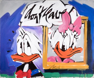 Wolfgang Loesche, geb. 1947 Gotha, "Don't Leave" Daisy und Donald Duck, Öl/Lwd, 100x120 cm, ungerahmt; Ausbildung zum ...