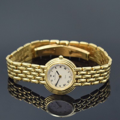 MAURICE LACROIX Damenarmbanduhr in GG 750/000, Schweiz um 1990, quarz, 2-teil. Geh., Boden gedr., GG-Gliederbd. m. dopp. Faltschl., cremefarb. ...