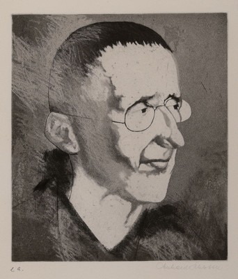 Eberhard Schlotter, 1921 Hildesheim - 2014 Spanien, Aquatinta-Radierung, "Bertolt Brecht", Kopf im Dreiviertelprofil, Ed. E.A., ...