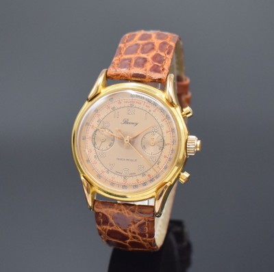 BERNEY Index-Mobile Armbandchronograph mit Schleppzeiger, Schweiz um 1990, Handaufzug, verg. Gehäuse beids. vergl., kupferfarb. Zifferbl. m. arab. ...