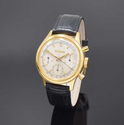LeCoultre Armbandchronograph in GG 750/000 mit Kaliber Valjoux 72, Schweiz um 1970, Handaufzug, 2-teil. Gehäuse, Boden m. Ref. 8415 geschr., rest. ...