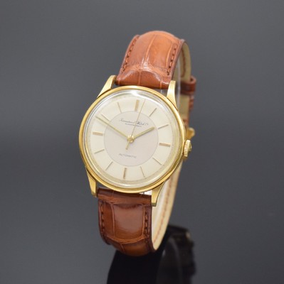 IWC Herrenarmbanduhr in GG 750/000 Kaliber 853, Schweiz um 1962, Automatik, 3-teil. Gehäuse, Boden u. Glasrand aufgedr., silb. Zifferbl. rest., ...
