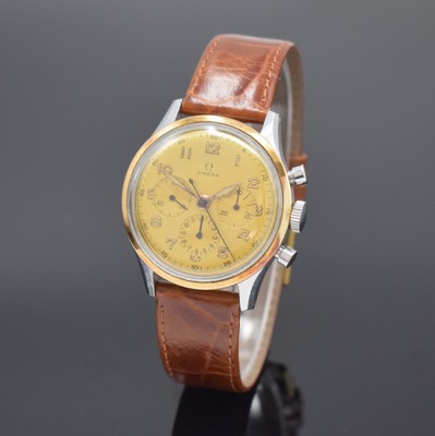 OMEGA seltene Herrenarmbanduhr mit Chronograph Referenz 2451 174 / Kaliber CHRO C12 T2PC,Schweiz um 1947, Handaufzug, 2-teil. Gehäuse in Stahl, ...
