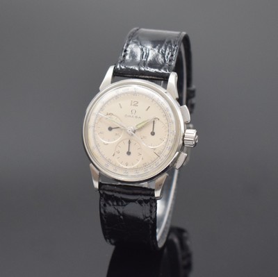OMEGA seltene Armbanduhr mit Chronograph Referenz 2277-1 / Kaliber CHRO C12 T1PC, Schweiz um 1944, Handaufzug, 3-teil. Gehäuse in Stahl, Boden u. ...