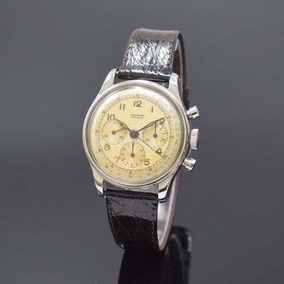 TISSOT Referenz 6216-4 Herrenarmbanduhr mit Chronograph Kaliber C27-41H, Schweiz um 1950, Handaufzug, 2-tlg. sign. Geh. in Stahl, Boden verschr., ...