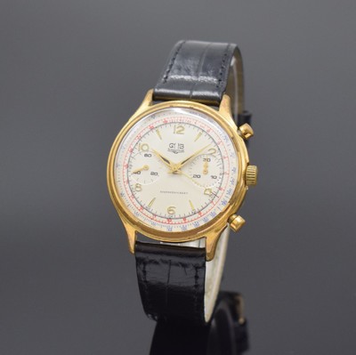GUB Schaltradchronograph mit Flyback-Funktion Kaliber 64, Deutschland um 1960, Handaufzug, verg. Geh., Stahlboden geschr., rest. Zifferbl., 30 ...