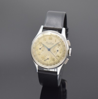 BREITLING Premier Herrenarmbanduhr Referenz 787 mit Chronograph, Schweiz um 1945, Handaufzug, 3-teil. Stahlgeh., Boden und Glasrand aufgedr., sign. ...