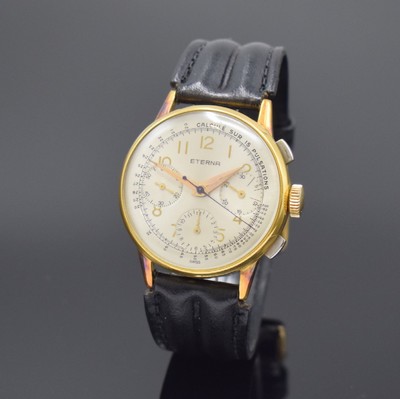ETERNA Herrenarmbanduhr mit Chronograph Kaliber E 704 / Valjoux 71, Schweiz um 1950, Handaufzug, verg. Gehäuse, sign. Stahlboden aufgedr., rest. ...