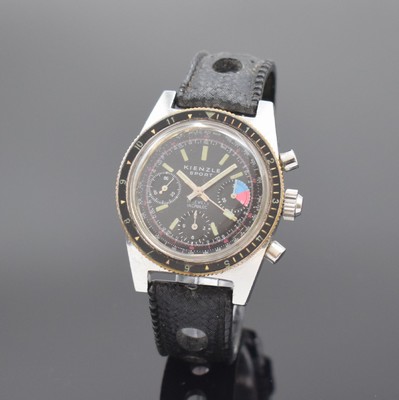 KIENZLE Sport Chronograph mit Kaliber Valjoux 72, Schweiz/Deutschland um 1968, Handaufzug, Edelstahlgeh., Boden u. Krone geschr., verchr. Lünette m. ...