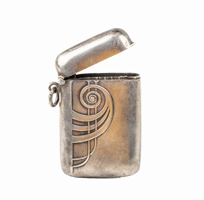Streichholzetui, deutsch um 1900, Jugendstil, 800er Silber, Meistermarke wohl Martin Mayer, Mainz, franz. Importstempel, Vorderseite mit sparsamen, ...