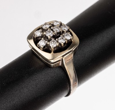 14 kt Gold Brillant-Ring, WG 585/000 gepr.,10 Brillanten zus. ca. 0.50 ct Weiß/si, RW 55,ca. 5.0 g