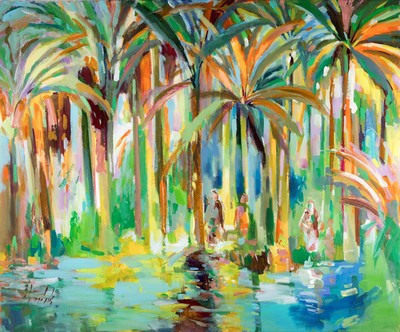 Abbas Al Mosawi, geb. 1952, Palmenlandschaft , Öl/Lwd, sign., dat., ca. 100x120cm, Abbas Al Mosawi ist einer der bekanntesten zeitgenössischen ...