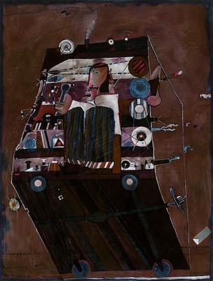 Bernd Kastenholz, geb. 1943 Speyer, 2 Arbeiten, Mischtechnik auf Papier: "Der Maschinendenker", signiert und datiert 1970, Blatt 73x54 cm, ...
