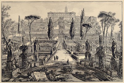 Giovanni Battista Piranesi, (1720-1778), 2 Radierungen aus der Folge "Vedute di Roma", 19.Jh., Villa Panfili fuori di Porta S. Pancrazio; ...