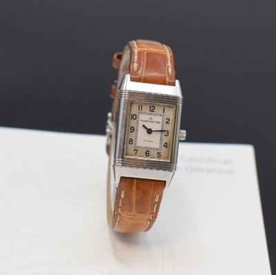 Jaeger-LeCoultre Reverso Damenarmbanduhr Referenz Q2608410, Schweiz um 2005, Handaufzug, Edelstahl Wendegehäuse, silb. Zifferbl. m. arab. Zahlen ...