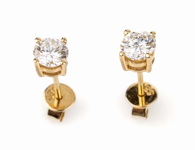 Paar 14 kt Gold Brillant-Ohrstecker, GG 585/000, 2 Brillanten zus. ca. 0.75 ct Weiß/vs