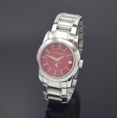 GIRARD PERREGAUX für FERRARI Armbanduhr in Stahl/Stahlband Referenz 8025, Schweiz um 2000, Automatik, 6-fach verschr. Geh., rotes Zifferbl. m. ...
