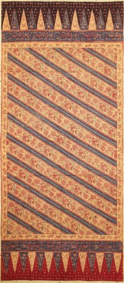 Cirebon Batik, Putri Minang, Java, um 1960,Baumwolle, EHZ: 2, kleine Ausbesserungen.Schöne Batik im Laseman-Stil, ca. 240 x 106 cm.