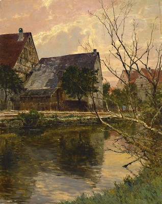 Paul von Ravenstein, 1854 Breslau-1938 Karlsruhe, Motiv aus Neudingen, so rückseitig auf altem Etikett betitelt, Öl/Lwd, links unten signiert und ...