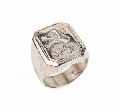 Siegelring, 925er Silber, oktogonaler Ringkopf mit Darstellung eines Löwen, RW 59, ca. 20.4 g