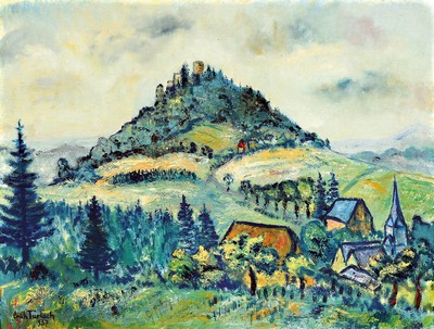 Ehrich Turlach, 1902-1996 Hamburg, Waldlandschaft mit Ruine, links unten signiert und datiert 1937, Öl/Holzplatte, 60x78 cm, Rahmen 80x97 cm; ...