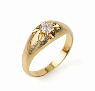 14 kt Gold Brillant-Ring, GG 585/000, einzelner Brillant ca. 0.30 ct Weiß/p, RW 60, ca. 5.8 g