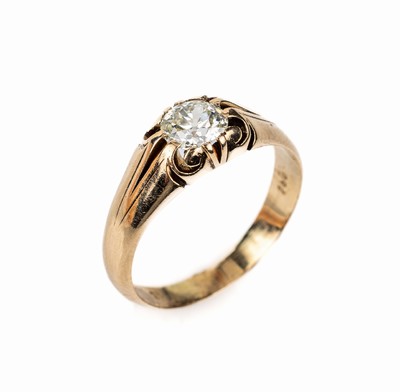 14 kt Gold Diamant-Ring, GG 585/000, um 1910, Altschliffdiamant ca. 0.55 ct Weiß/si-p,RW 55, ca. 3.4 g