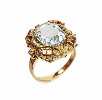 14 kt Gold Aquamarin-Ring, GG/RG 585/000, 1950er Jahre, mittig facett. Aquamarin ca. 5.0 ct, RW 53, ca. 7.2 g