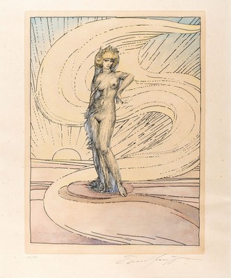 Ernst Fuchs, 1930-2015, Ignis, um 1980, Radierung, aquarelliert, handsigniert, Ed. 13/99, unter Glas gerahmt, 62x52 cm
