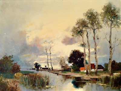 Wohl Alfred Martin Maerkel, Künstler des frühen 20.Jh., atmosphärische Flusslandschaft, rechts unten signiert, Öl/Lwd, 60x80 cm, Rahmen 67x87 cm