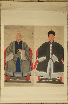 Antiker Ahnenbild, China, 19.Jhd, Papiermalerei, ca. 155 x 107 cm, EHZ: 2(auf Passepartout).