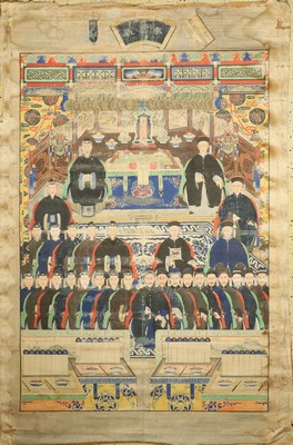 Antikes Ahnenbild, China, 19.Jhd, Papiermalerei, ca. 240 x 166 cm, EHZ: 3, (Wasserflecken)