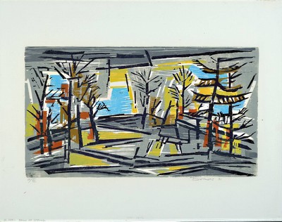 Werner Drewes, 1899-1985, Farbholzschnitt auf Bütten, "Dawn of Spring", 1971, Ed. XL, signiert und datiert 71, l. beschmutzt, Blatt 48x61 ...