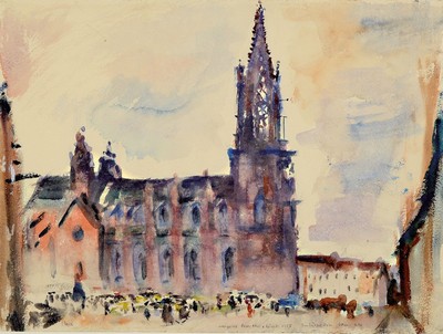 Christian Beyer, 1883-1967, Aquarell, "Freiburger Dom" so betitelt, 1926, signiert und datiert, bezeichnet" ausgestellt Preuß. ...