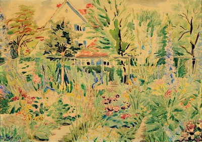 Forster Barnim, 20.Jh., Aquarell, wilde Gartenlandschaft, signiert und datiert 1927, l gebräunt, Blatt 35x50 cm, unter Glas gerahmt 45x55 cm.