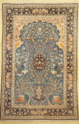 Esfahan fein, Persien, um 1950, Korkwolle mit und auf Seide, ca. 232 x 153 cm, ca. 1,0 Mio. Kn/qm, EHZ: 1-2