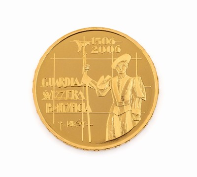 Goldmünze 50 Franken, Schweiz 2006, 500 Jahre 1506-2006, in orig. Etui, in Münzkapsel