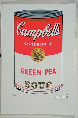 Nach Andy Warhol (1928-1987), Lithographie, "Campbell's Soup Green Pea", Ed. 19/120, Steinsignatur, auf Arches-Bütten, Editeur ...