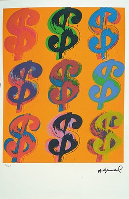 Nach Andy Warhol (1928-1987), Lithographie,"Dollar Sign 9" (1982), Ed. 15/100, Steinsignatur, auf Arches-Bütten, Editeur -Prägestempel ...