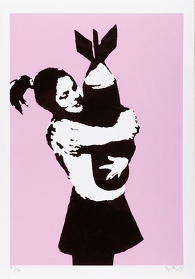 Nach Banksy, Lithographie, "Bomb Love" (2003), Ed. 59/60, signiert und nummeriert, Prägestempel Heavy Weaponry, ungerahmt, 50x35 cm