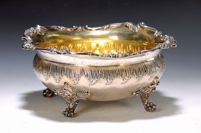 Schüssel, Wilkens, um 1900/10, 800er-Silber, auf vier Krallenfüssen stehend, Barockstil, innen vergoldet, ca. 730 g