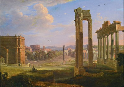Dietrich Wilhelm Lindau, 1799 Dresden-1862 Rom, Ruinenlandschaft in Rom, feine detailreiche Malerei, gekonnte Wiedergabe der Atmosphäre, Öl/Lwd, ...