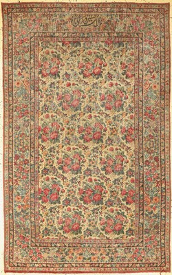 Antiker Kerman Persien, signiert(Ostad Hossein Kermani), datiert 1294(1873), Wolle auf Baumwolle, ca. 210 x 130 cm, EHZ: 3(stellenweise ...