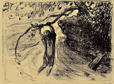 Max Slevogt, 1868 Landshut - 1932 Leinsweiler , Lithographie, "Sindbad zieht sich an einem überhängenden Baumast aus dem Meer ans Land", ...