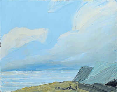 Roger Mühl, 1929 Strassburg-2008 Mougins, Nuages, Öl/Lwd, mittig unten signiert, rückseitig betitelt, ca. 19x24cm, Rahmen mit Schattenfuge ca. ...