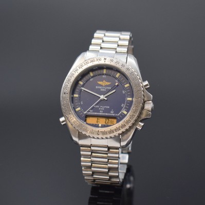 BREITLING New Pluton Herrenarmbanduhr in Stahl Referenz A51037, Schweiz um 1995, quarz, Boden u. Krone geschr., eins. drehb. Lünette, blaues ...