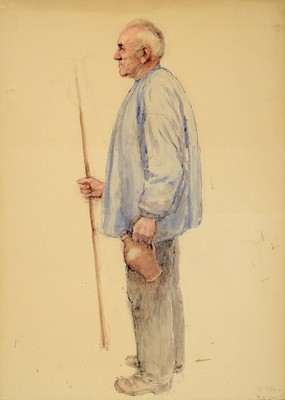 Heinrich Pforr, 1880 Laudenbach-1970 Hann .Münden, aquarellierte Zeichnung, Bauer mit Stock und Krug im Profil, signiert und datiert (19)65, ...