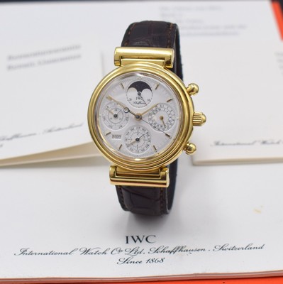 IWC astronomische Herrenarmbanduhr Da Vinci mit ewigem Kalender und Chronograph Ref. 3750, Schweiz um 1990, Automatik, 2-teil. Geh., Boden aufgedr., ...