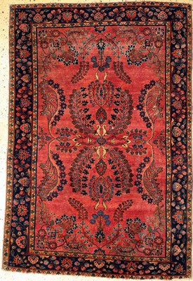 Antiker Sarogh Mohajeran, Persien, um 1900,Wolle auf Baumwolle, ca. 196 x 133 cm, EHZ: 3(Morsch)
